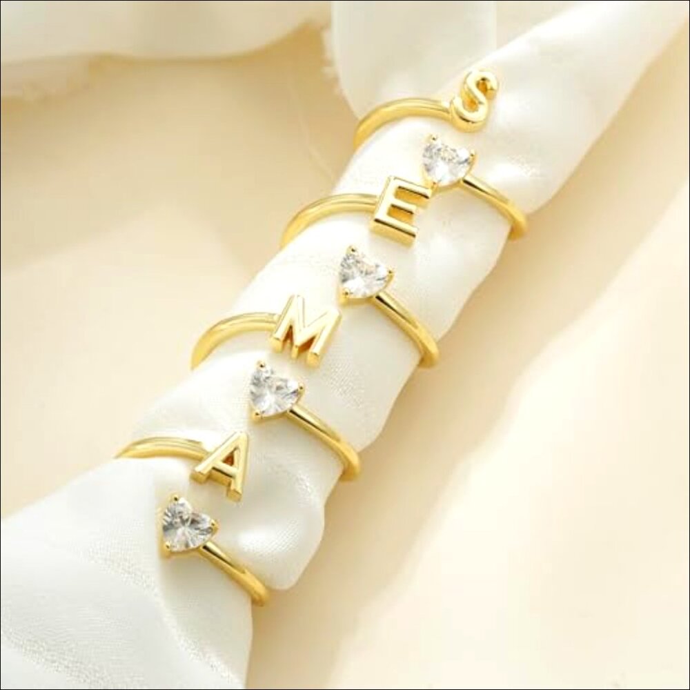 Adjustable Gold Plated Initial Ring With Heart Zi… - image 6